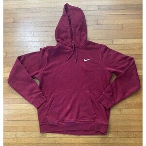 Nike Hoodie Sweatshirt Mens Medium Adult Red Club Fleece Pullover Swoosh Logo